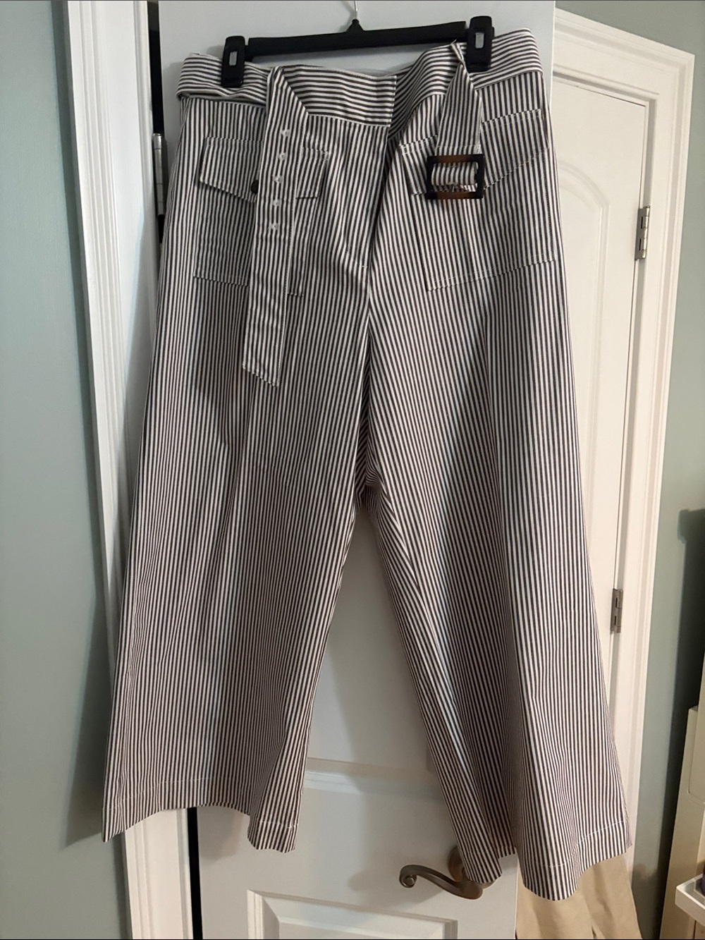 LOFT Brown and White Striped Cropped Wide-Leg Pants